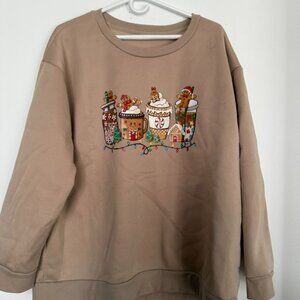 SHEIN Curve Gingerbread Christmas Sweatshirt | Beige | Size 3XL | Holiday